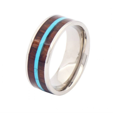 Mens Titan Holz Inlay Ringe, Silber Titan Ring Band Schmuck